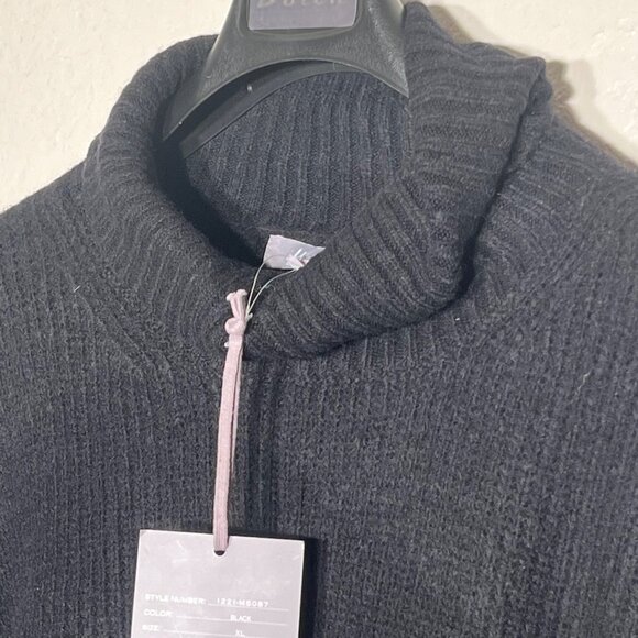 Marled Black Ribbed Knit Pullover Sweater XL Oversized Relaxed Wide Sleeves NWT - Picture 6 of 16